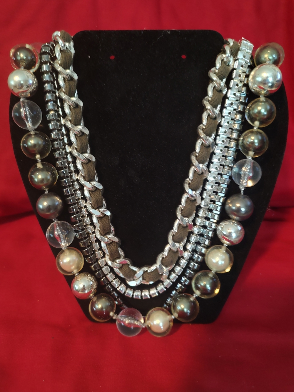 Kenneth Cole Multiple i-Strand Silver & Pearl Statement Necklace -